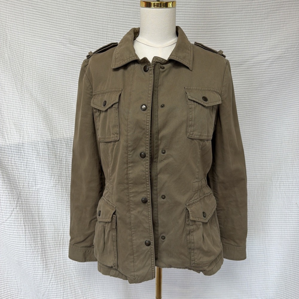 Banana Republic Women Utility Jacket Olive Green Full Zip Military Cargo Size M